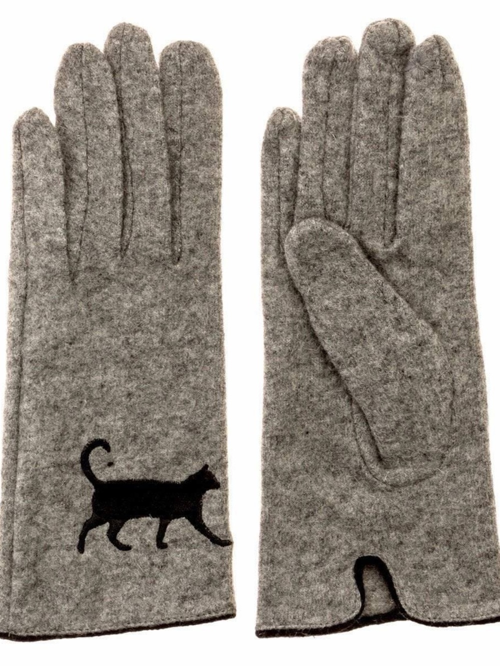 Gray Cat Cashmere Wool Gloves